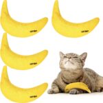 Sotiff 4 Pieces Catnip Toys Yellow Banana Cat Chew Catnip Toys Kitten Interactive Toy Reliable Catnip Filled Cat Toys for Indoor Cats Kittens Chewing Biting Grinding Claw 4 Count Pack of 1