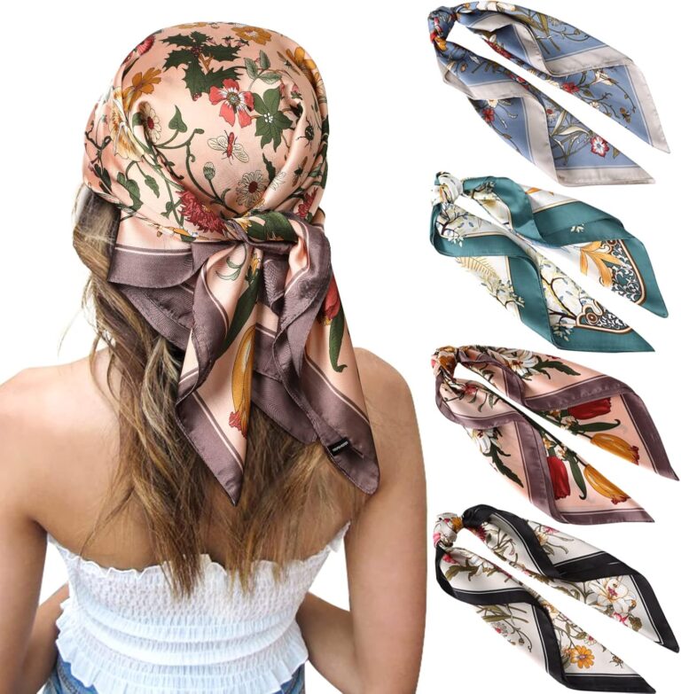 CHLINS 27.5 Inches Silk Feeling Square Head Scarf - 4 Pcs Satin Square Head Scarves for Women Hair Bandanas Head Kerchief