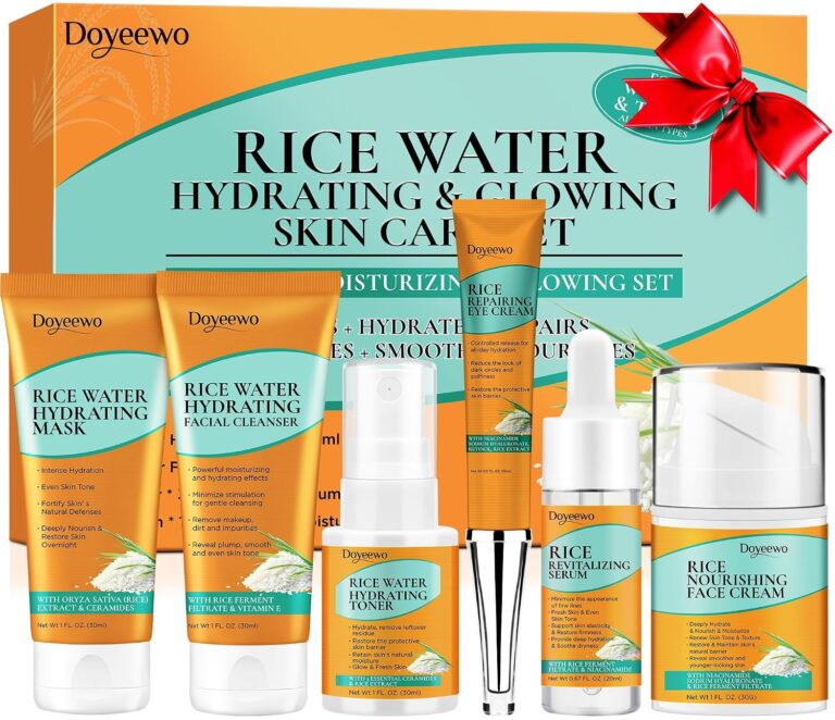 DOYEEWO Skin Care Set,6Pcs Women Teen Glass Skincare w/Korean Rice Extract,Hydrate Glow Repair Anti-Aging Facial Routine Kit Self Care Gifts for Women Mom Wife Teenage Girl Valentines Christmas Gifts