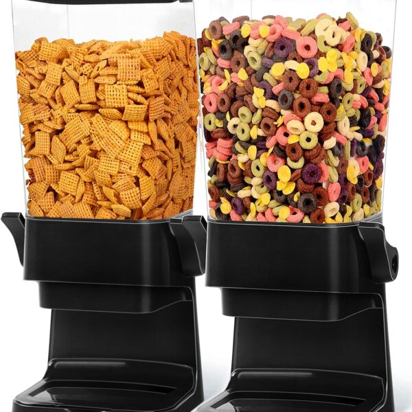 Cereal Dispenser Countertop 2pcs,5.5L Cereal Containers Storage Dispenser for Pantry,Dry Food Storage Rice Containers,Candy Dispenser,Snack Organizer Machine for Grains, Nuts,Oatmeal, Pet Food Black