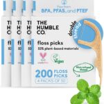 The Humble Co Dental Floss Picks for Teeth, 200 Count (Mint) - Double Thread Tooth Picks Flossers for Adults Gum Health - Toothpick Floss for Interdental Oral Care & Hygiene