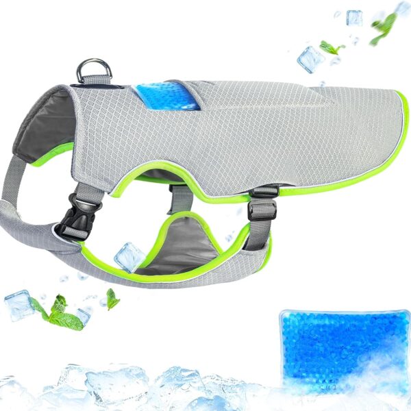 Mora Pets Dog Cooling Vest with Ice Pack Evaporation Cool Harness Adjustable Summer Shirt Pet Jacket for Hot Weather Fit Large Medium Small Dogs Grey S