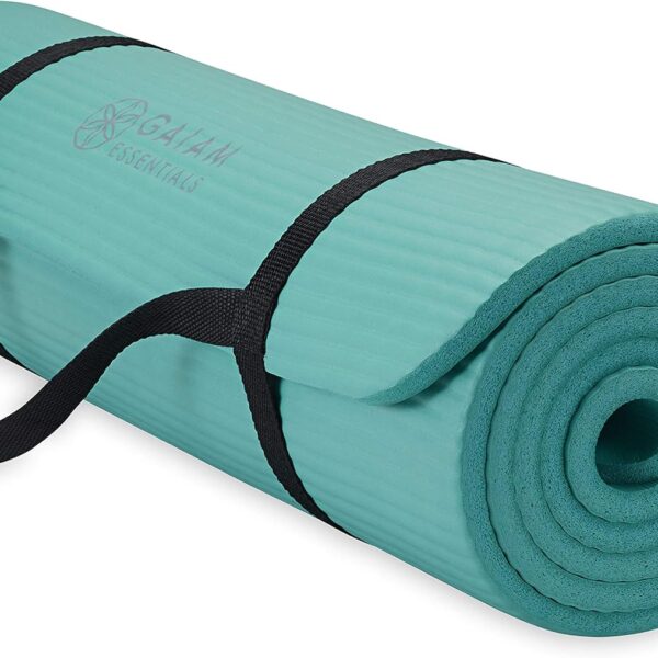 Gaiam Essentials 2/5" Thick (10mm) Yoga & Pilates, Fitness & Exercise Mat with Easy-Cinch Carrier Strap Cusion Support For Fitness and Gym Workouts