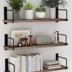 Floating Shelves, 24 Inches Easy to Install Wall Mounted Shelves, Set of 3, Rustic Wood Shelves for Wall Decor, Storage Shelves for Living Room (Brown)