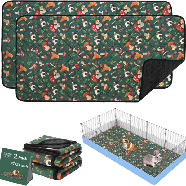 Mechpia 2 Pack Guinea Pig Cage Liners - Washable 47"X24" Bedding Pee Pad, Super Absorbent, Waterproof & Anti-Slip Reusable Mat for Rabbit, Hamster, Rat