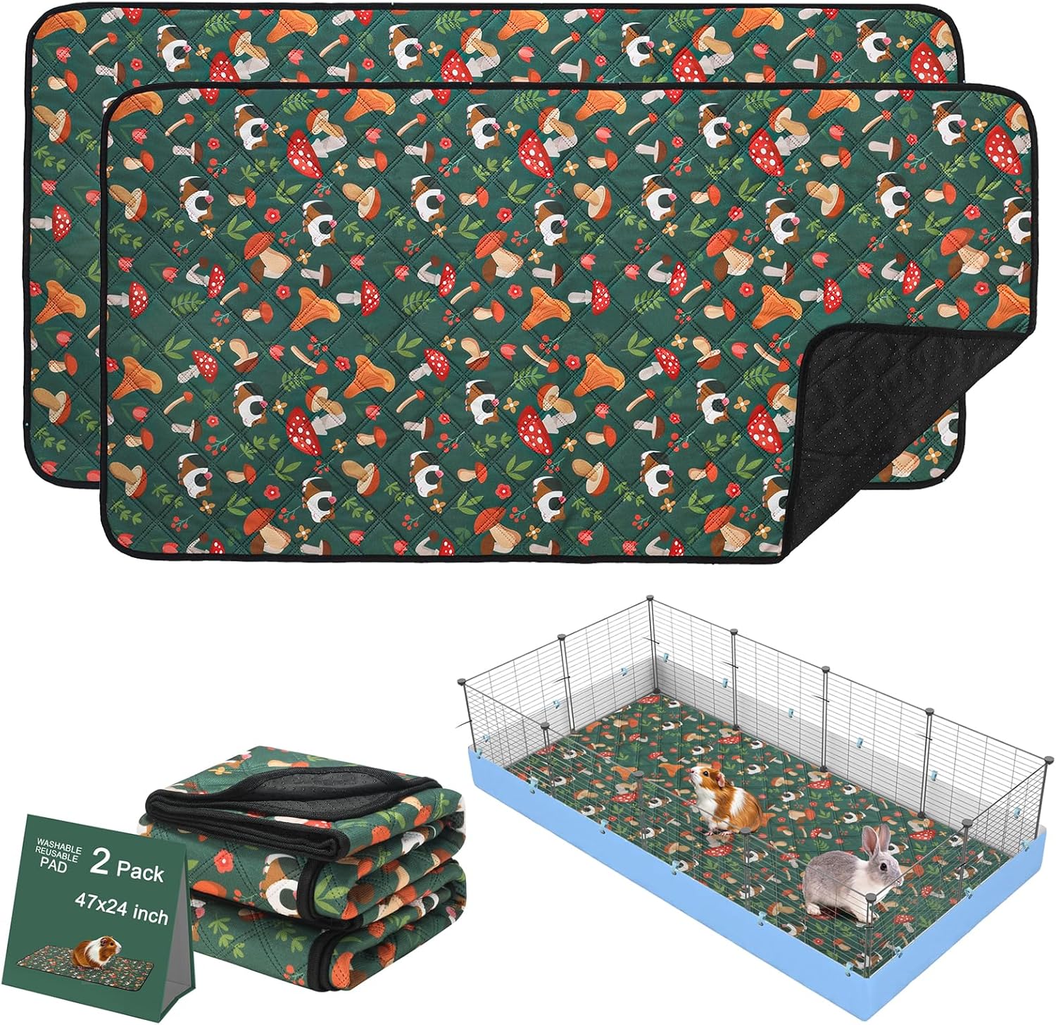 Mechpia 2 Pack Guinea Pig Cage Liners - Washable 47"X24" Bedding Pee Pad, Super Absorbent, Waterproof & Anti-Slip Reusable Mat for Rabbit, Hamster, Rat Mechpia 2 Pack Guinea Pig Cage Liners - Washable 47"X24" Bedding Pee Pad, Super Absorbent, Waterproof & Anti-Slip Reusable Mat for Rabbit, Hamster, Rat