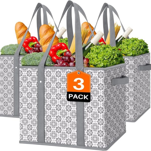 WISELIFE Reusable Grocery Bags [3 Pack],Large Grocery Tote Bag Water Resistant Shopping Bags Foldable Grocery Bag for Clothes,Shoes and Picnic