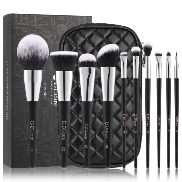 DUcare Travel Makeup Brushes with Bag 10Pcs Makeup Brush set Premium Synthetic Kabuki Foundation Blending Brush Face Powder Blush Concealers Eye Shadows