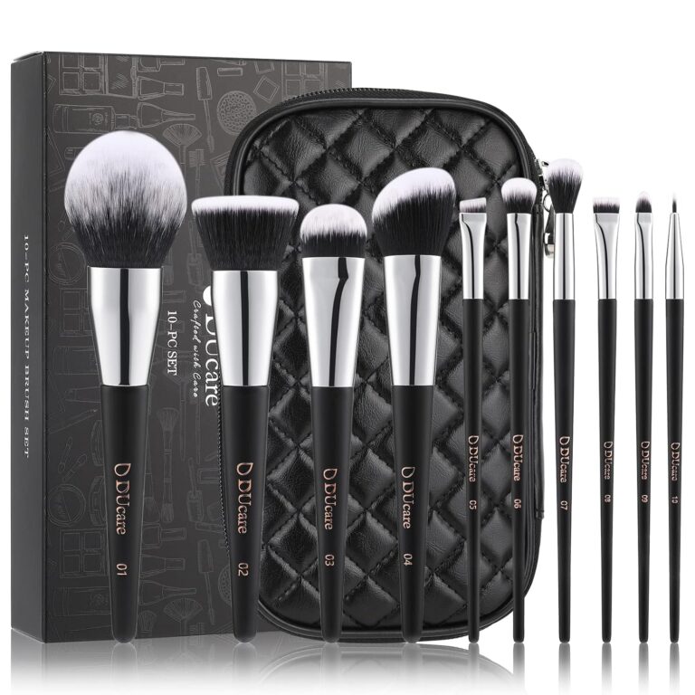 DUcare Travel Makeup Brushes with Bag 10Pcs Makeup Brush set Premium Synthetic Kabuki Foundation Blending Brush Face Powder Blush Concealers Eye Shadows