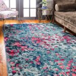 Unique Loom Jardin Collection Colorful, Vibrant, Abstract, Modern Area Rug (9' 0 x 12' 0 Rectangular, Blue/ Pink)