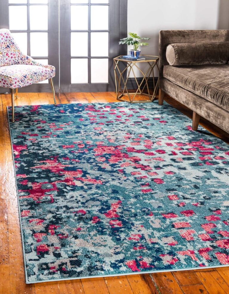 Unique Loom Jardin Collection Colorful, Vibrant, Abstract, Modern Area Rug (9' 0 x 12' 0 Rectangular, Blue/ Pink)