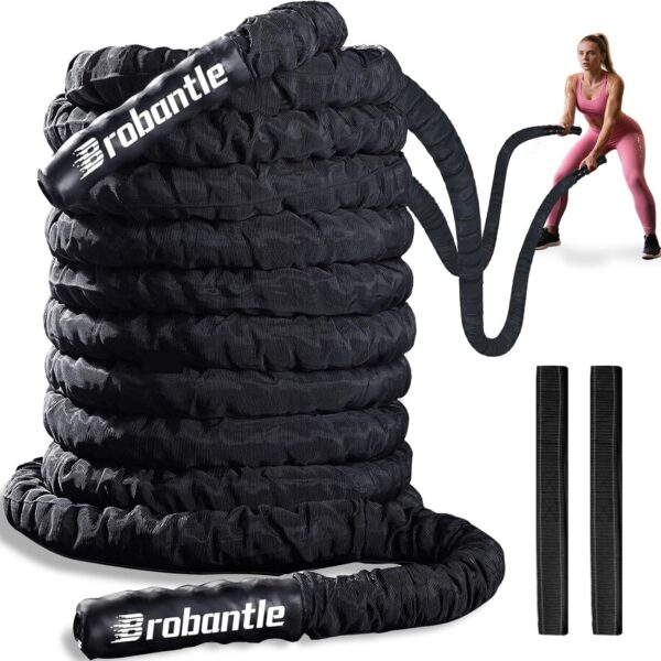 Battle Rope 1/1.26/1.5/2 Inch Diameter,Pink 30FT/40FT/50FT Exercise Workout Ropes for Home Gym Heavy Weighted Training Rope for Working Out