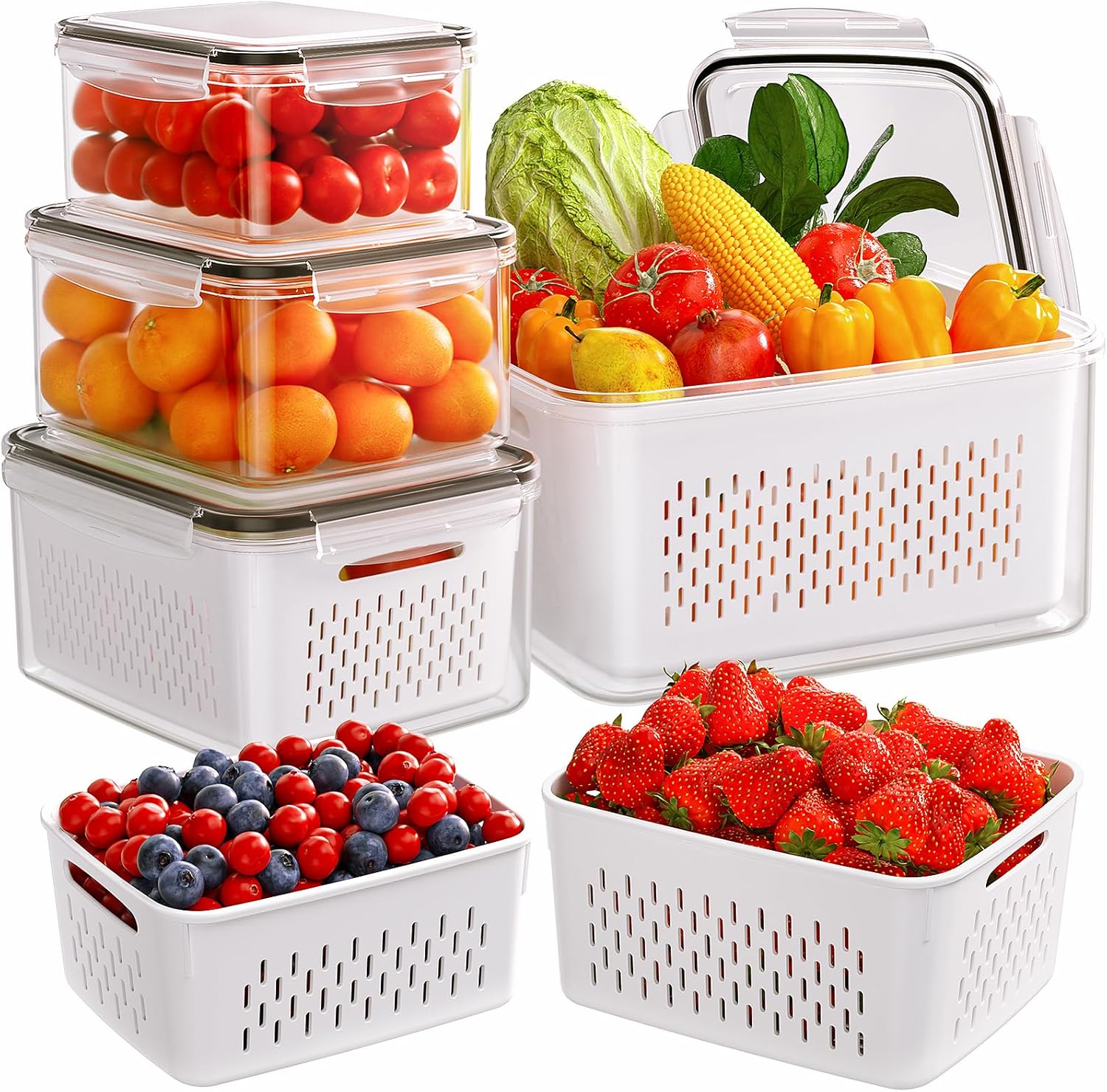 5-Pack Fruit Storage Containers for Fridge with Removable Colanders, 4 in 1 Produce Storage Containers with Lids, Leakproof Fridge Organizer Bins for Salad Berry Lettuce Vegetables Meat Keeper Fresh 5-Pack Fruit Storage Containers for Fridge with Removable Colanders, 4 in 1 Produce Storage Containers with Lids, Leakproof Fridge Organizer Bins for Salad Berry Lettuce Vegetables Meat Keeper Fresh