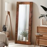 Full Length Mirror 58"x24"  Solid Wood Frame, HD Tempered Glass, Wall Mounted & Leaning, Rustic Modern Decor for Bedroom, Living Room, Entryway, Brown