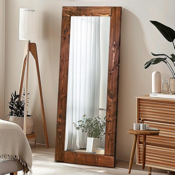 Full Length Mirror 58"x24" Solid Wood Frame, HD Tempered Glass, Wall Mounted & Leaning, Rustic Modern Decor for Bedroom, Living Room, Entryway, Brown