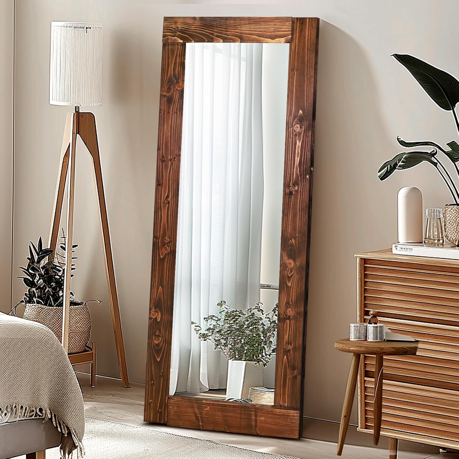 Full Length Mirror 58"x24" Solid Wood Frame, HD Tempered Glass, Wall Mounted & Leaning, Rustic Modern Decor for Bedroom, Living Room, Entryway, Brown Full Length Mirror 58"x24" Solid Wood Frame, HD Tempered Glass, Wall Mounted & Leaning, Rustic Modern Decor for Bedroom, Living Room, Entryway, Brown