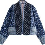 OPCAKM Women's Cropped Floral Print Quilted Jacket Lightweight Coats Open Front Puffer Outerwear