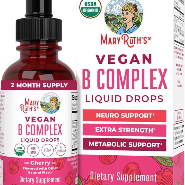 MaryRuth Organics Vitamin B Complex | B Vitamins Complex | Biotin | Vitamin B12 | Niacin | Folate | Metabolic Support Supplement | Vegan | USDA Organic | Non-GMO | Gluten Free | 2 Month Supply