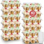 (6 Count x 40 Sets) Stackable Cupcake Containers with 240 Pack Liners, Plastic Cupcakes Boxes Holders for 6 cakes, High Tall Dome Lid Cupcakes Carrier, Clear Cupcake Trays/Containers/Holders