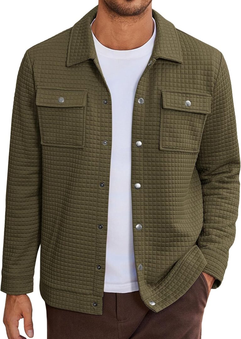 COOFANDY Mens Casual Shirt Jacket Button Down Waffle Jacket Long Sleeve Sweater Jackets Quilted Shacket Overshirt