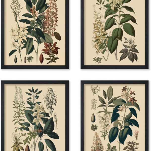 Poster Master 4-Piece Vintage Flower Poster - Retro Floral Print - Botanical Art - Chic Gift for Him, Her, Gardener, Florist - Perfect Wall Decor for Living Room, Flower Shop - 8x10 UNFRAMED Wall Art