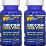 Serotonin Brain Food - 1250mg L-Tryptophan & 400mg Rhodiola Rosea Supplement - Mood Support Supplement for Stress Relief - Neurotransmitter Support with Magnesium Glycinate & Zinc - 120 Capsules