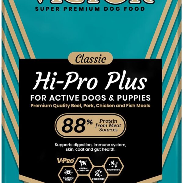 VICTOR Super Premium Dog Food Hi-Pro Plus Dry Kibble High Protein Dog Food with 30% Protein Beef, Chicken, Pork, Fish Meals, Gluten Free - for High Energy and Active Dogs & Puppies, 15lbs