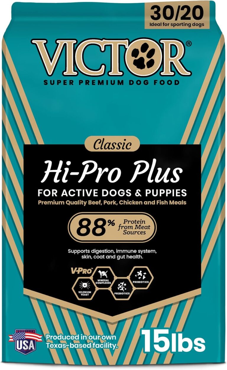 VICTOR Super Premium Dog Food  Hi-Pro Plus Dry Kibble  High Protein Dog Food with 30% Protein  Beef, Chicken, Pork, Fish Meals, Gluten Free - for High Energy and Active Dogs & Puppies, 15lbs
