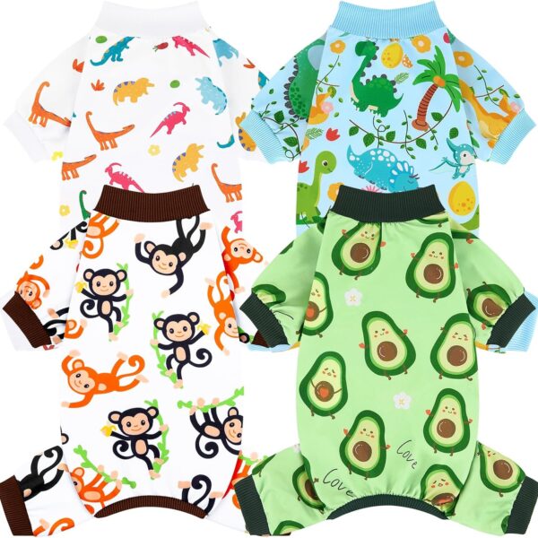 XPUDAC 4 Pack Dog Pajamas Soft Strechy Summer Doggie Clothes for Small Medium Dogs Boy Girl Dog Onesie Puppy Pjs Cat Apparel-Small