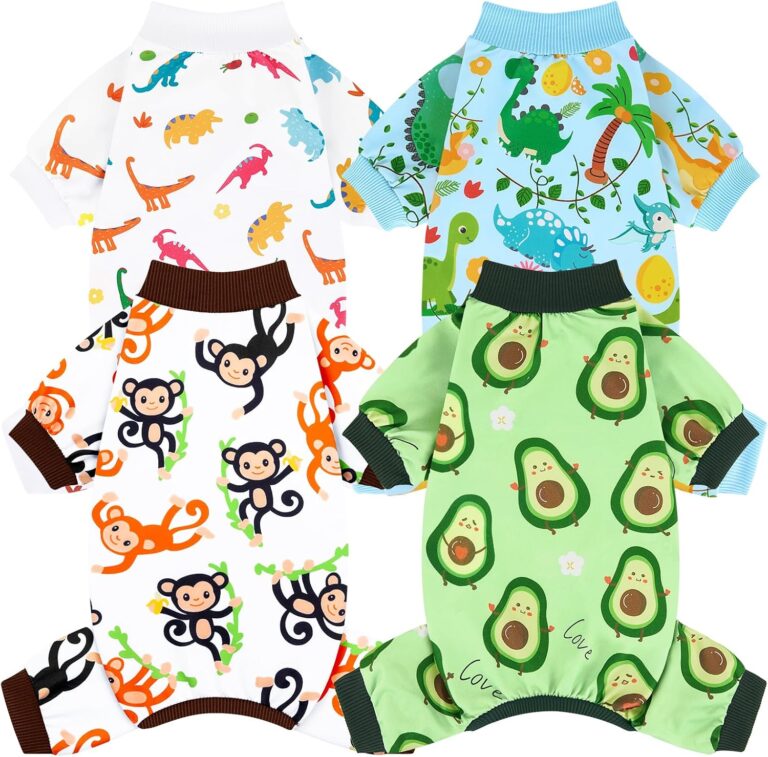 XPUDAC 4 Pack Dog Pajamas Soft Strechy Summer Doggie Clothes for Small Medium Dogs Boy Girl Dog Onesie Puppy Pjs Cat Apparel-Small