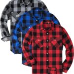 Kinglaman 3 Pack Mens Flannel Shirt Long Sleeve Plaid Shirts Casual Button Down Buffalo Plaid Checkered Cotton Jacket