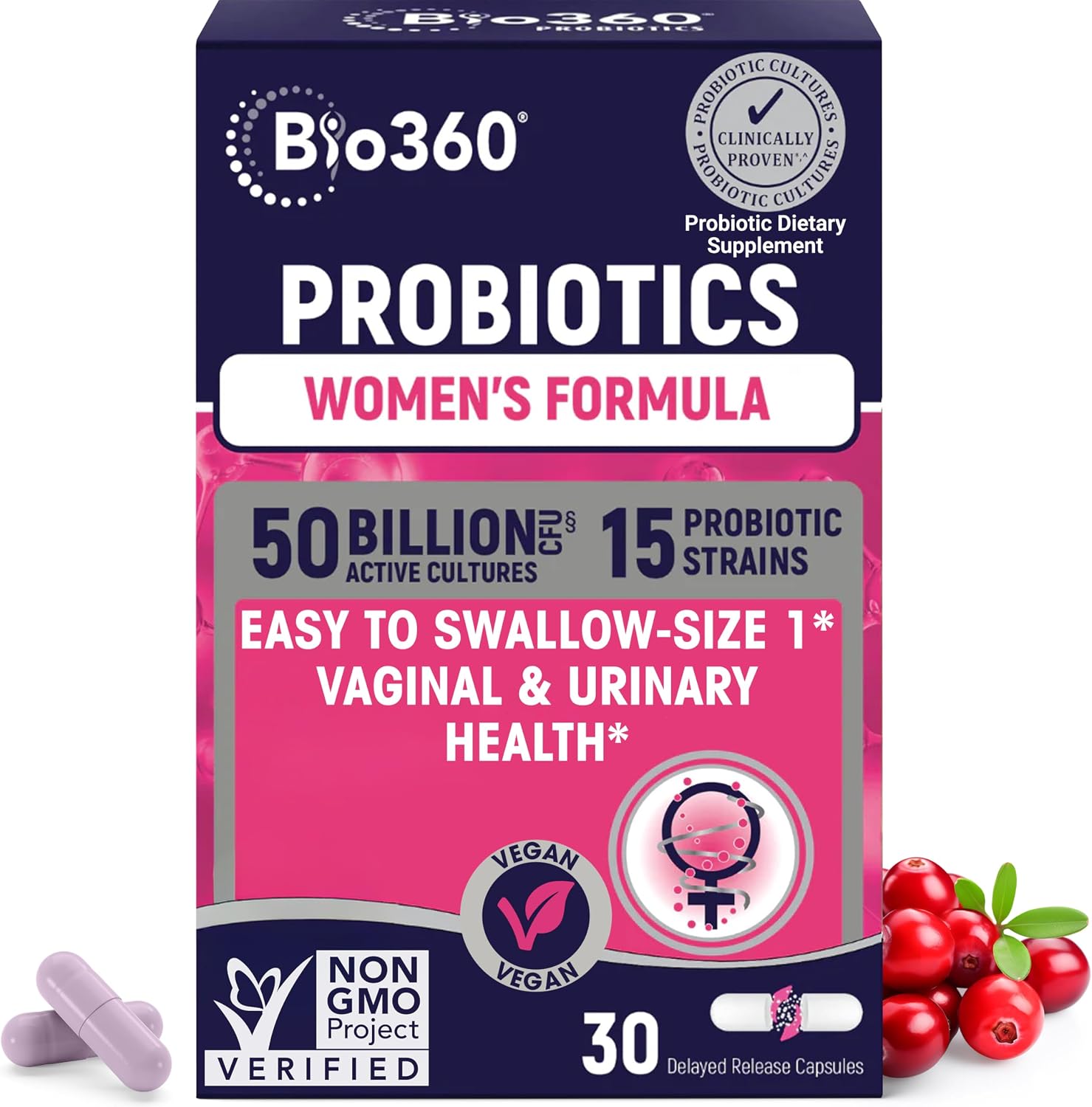 Bio360 Probiotics for Women Vaginigal Health - Supports pH Balance, Vaginal, Urinary, & Digestive Health - 50 Billion CFU & 15 Unique Strains for Healthy Vaginal Odor & Vaginal Flora - Shelf Stable Bio360 Probiotics for Women Vaginigal Health - Supports pH Balance, Vaginal, Urinary, & Digestive Health - 50 Billion CFU & 15 Unique Strains for Healthy Vaginal Odor & Vaginal Flora - Shelf Stable