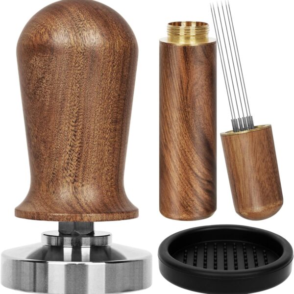Y-Step 51mm Espresso Tamper Set, 30 lb Consistent Pressure Calibrated Coffee Tamper with Spring Loaded, Silicone Mat, Coffee Stirrer Espresso Distribution Tool, Wooden Barista Kit for Espresso Machine