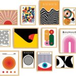 Lucky Numen Gallery Wall Art Set 12 Mid Century Modern Art Wall Decor, Bauhaus Poster, Abstract Geometric Art, Boho Posters For Room Aesthetic, Bauhaus Wall Art Abstract Posters [8x10 in UNFRAMED]