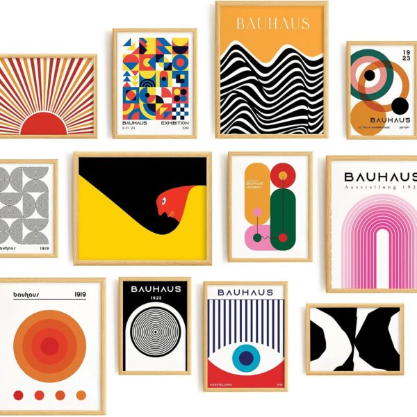 Lucky Numen Gallery Wall Art Set 12 Mid Century Modern Art Wall Decor, Bauhaus Poster, Abstract Geometric Art, Boho Posters For Room Aesthetic, Bauhaus Wall Art Abstract Posters [8x10 in UNFRAMED]