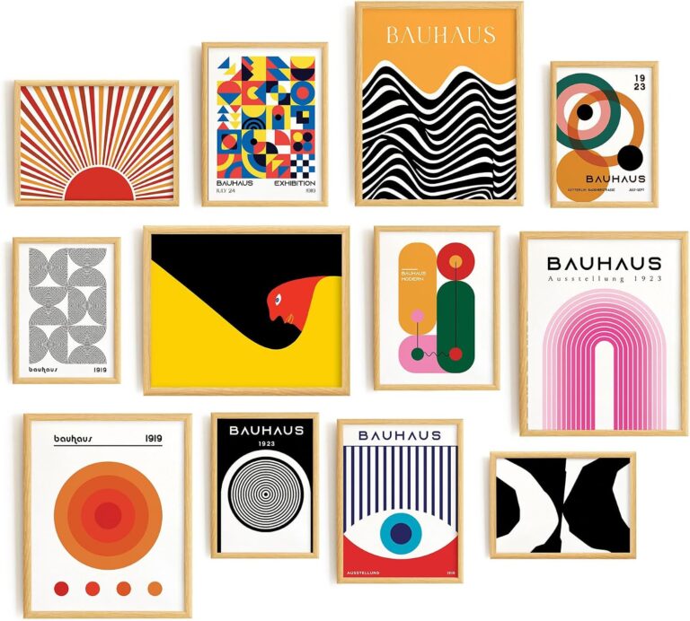 Lucky Numen Gallery Wall Art Set 12 Mid Century Modern Art Wall Decor, Bauhaus Poster, Abstract Geometric Art, Boho Posters For Room Aesthetic, Bauhaus Wall Art Abstract Posters [8x10 in UNFRAMED]