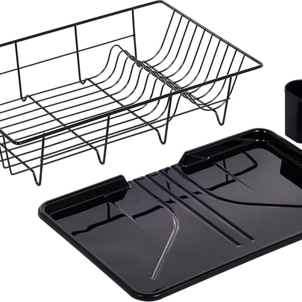 Sweet Home Collection Metal, Plasic ,Dish Drainer Drain Board and Utensil Holder Simple Easy to Use, 12" x 19" x 5", Black
