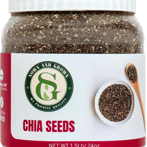 Sown-and-Grown Raw Chia Seeds- 1.5 lb | Chia Seed with Omega-3, Non-GMO, Gluten-Free, Keto Diet Friendly, Vegan, Good Source of Fiber