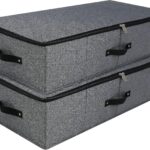 AMJ Foldable Under Bed Storage Basket Container [2 Pack] with Durable Fabric for Clothes, Shoes,Toys, Blanket, Comforter Organizers Bins, Black Grey