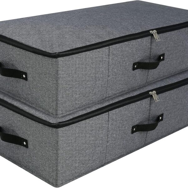 AMJ Foldable Under Bed Storage Basket Container [2 Pack] with Durable Fabric for Clothes, Shoes,Toys, Blanket, Comforter Organizers Bins, Black Grey