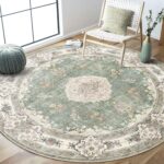 MUJOO Green Round Rug 6ft,Circle Washable Area Rugs for Bedroom Living Room Bathroom,Boho Large Non Slip Circular Carpet,Sage Floral
