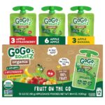 GoGo squeeZ No Sugar Added Organic Applesauce and Fruit Puree, Variety Pack, Apple, Strawberry & Banana, 3.2 oz Pouches (Pack of 12), Fruit Snacks for Kids, Gluten Free, Nut Free, Recloseable Cap, BPA Free