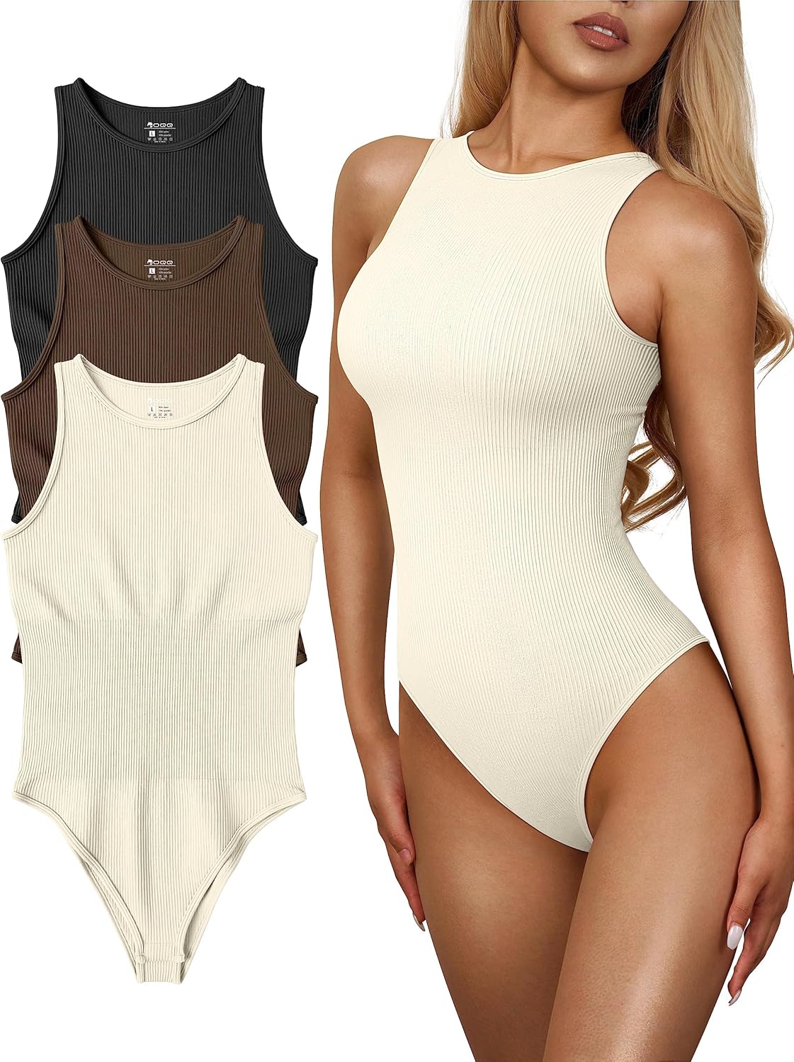 OQQ Women's 3 Piece Bodysuits Sexy Ribbed One Piece Sleeveless Halter Neck Tops Leotard Summer Trendy OQQ Women's 3 Piece Bodysuits Sexy Ribbed One Piece Sleeveless Halter Neck Tops Leotard Summer Trendy