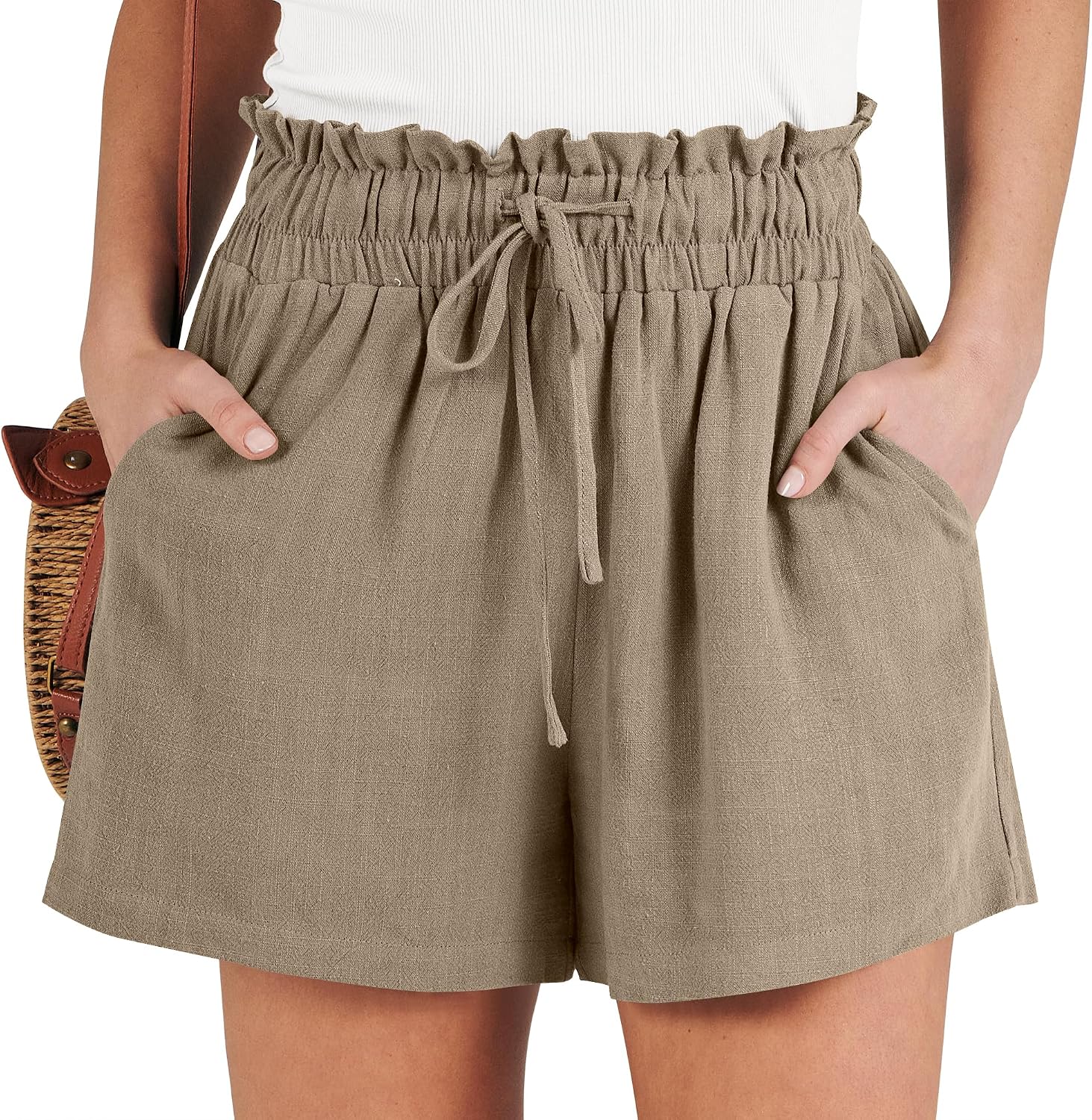 ANRABESS Women Linen Shorts, Wide Leg High Waist Loose Elastic Drawstring Casual Dressy 2026 Summer for Beach Vacation Daily ANRABESS Women Linen Shorts, Wide Leg High Waist Loose Elastic Drawstring Casual Dressy 2026 Summer for Beach Vacation Daily