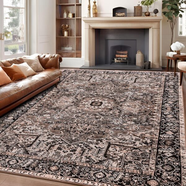 ISEAU Washable Vintage Rugs - 5x7 Bedroom Area Rugs, Large Indoor Machine Washable Non-Slip Rugs for Living Room, Dining Room, Kitchen, Classroom, Office, Soft Low Pile Vintage Floor Carpets