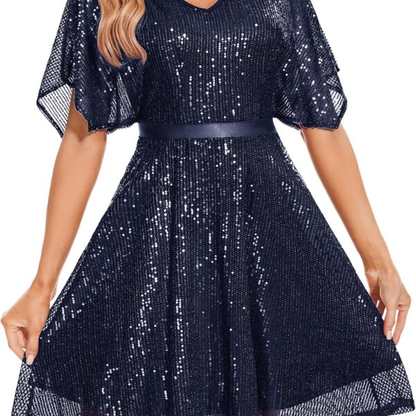 Wedtrend Women's Sparkly Sequin Dress Bat Sleeves Cocktail Dress Glitter Club Dress