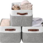 DECOMOMO Storage Bins, Large Fabric Storage Baskets for Shelves, Decorative Linen Closet Organizer, 15 x 11 x 9.5 inches (Grey & White, 3 Pack)