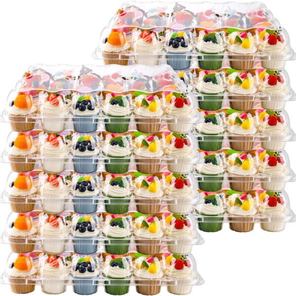 NPLUX 24 Count Cupcake Containers 10 Pack Cupcake Holders with Detachable Tall Dome Lids Clear Plastic Stackable Cupcake Boxes for 240 Cupcakes, BPA Free, Standard Size