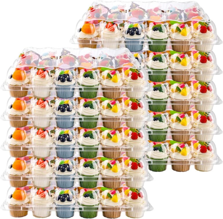 NPLUX 24 Count Cupcake Containers 10 Pack Cupcake Holders with Detachable Tall Dome Lids Clear Plastic Stackable Cupcake Boxes for 240 Cupcakes, BPA Free, Standard Size