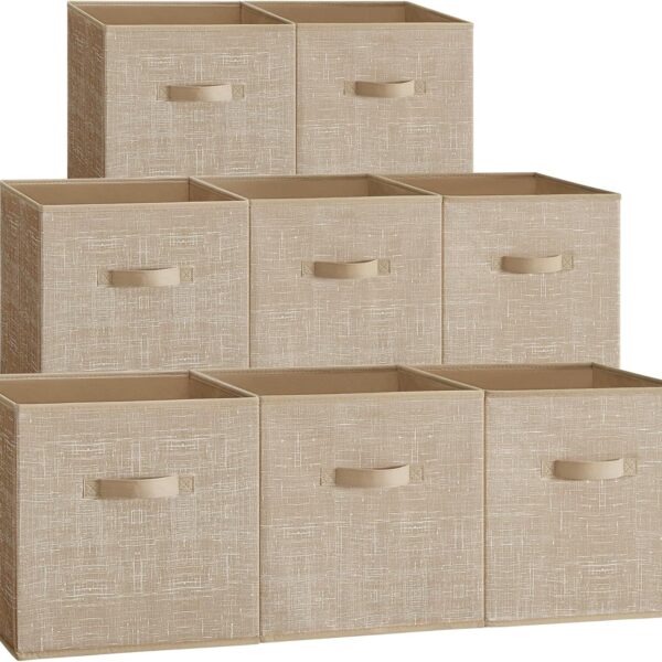 SONGMICS Storage Cubes, 13 x 13 x 13 Inches Non-Woven Fabric Bins with Double Handles, Set of 8, Closet Organizers for Shelves, Foldable, for Clothes, Sand Beige UROB833K03